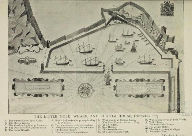 O molhe pequeno e a alfândega em 1675